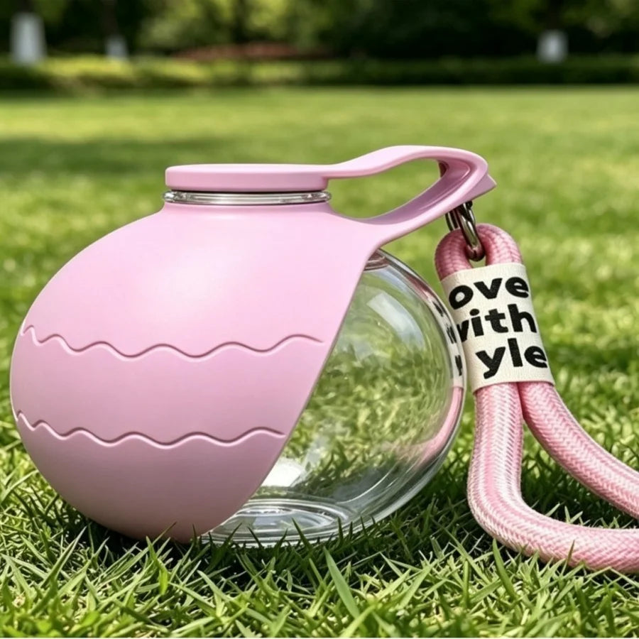 Portable Pet Water Cup PET Plastic Foldable Spherical Reusable Water Dispenser with Hook, Outdoor Dog Travel Drinking Bottle