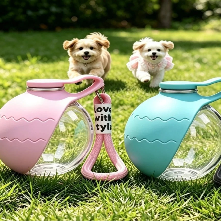 Portable Pet Water Cup PET Plastic Foldable Spherical Reusable Water Dispenser with Hook, Outdoor Dog Travel Drinking Bottle